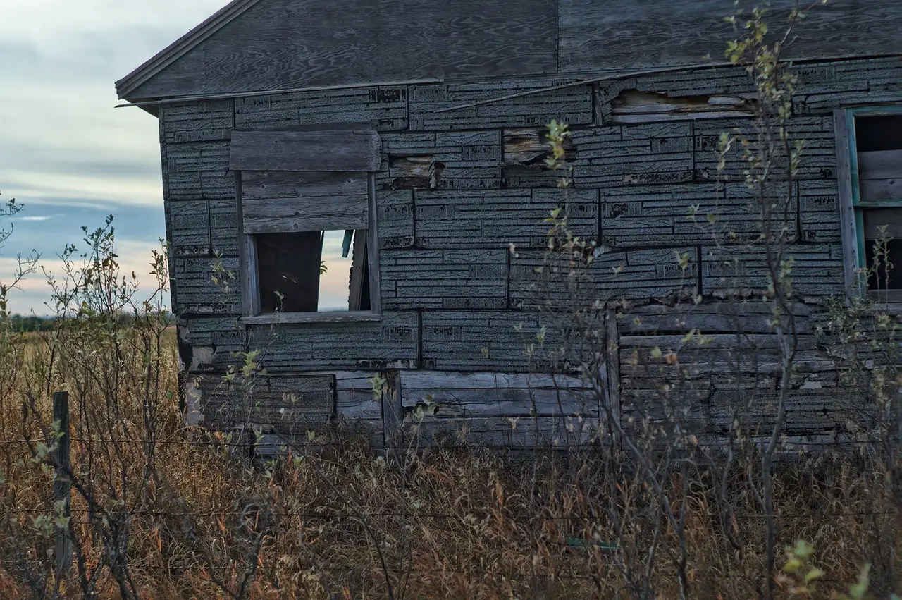 Abandoned weathered building near Delmas, 2013